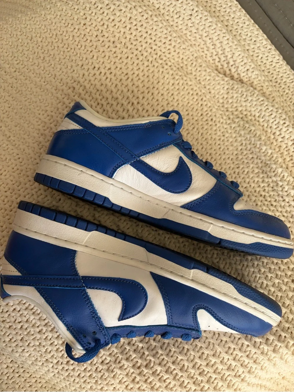 Nike White and Blue Low-Top Dunk Style Sneakers boys size 6.5